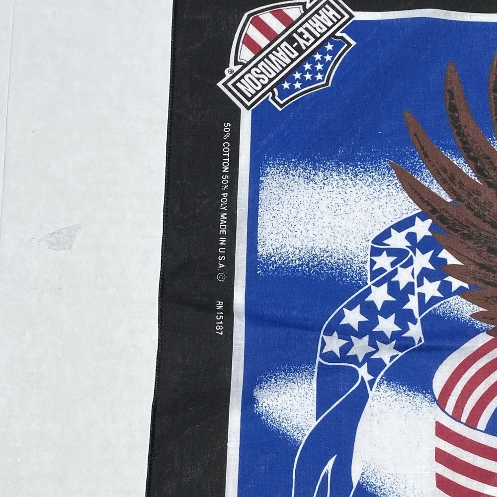 New VTG Harley Davidson Scarf‎ Bandanna Eagle Flag 21